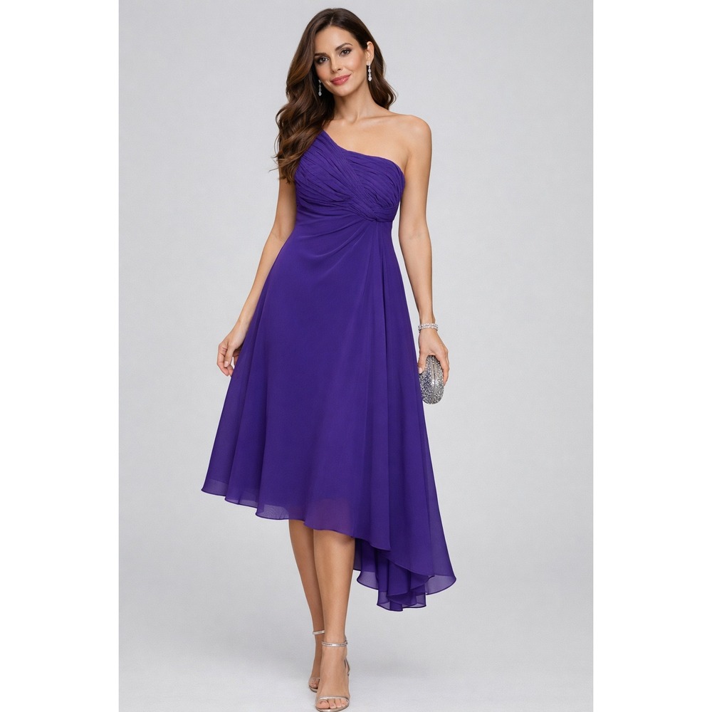 Davids Bridal Regency Purple Crinkle Chiffon One Shoulder Dress F15608 Womens 12